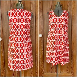 Jude Connally Juliet Sleeveless Orange & White Geometric Jude Cloth Dress ~S